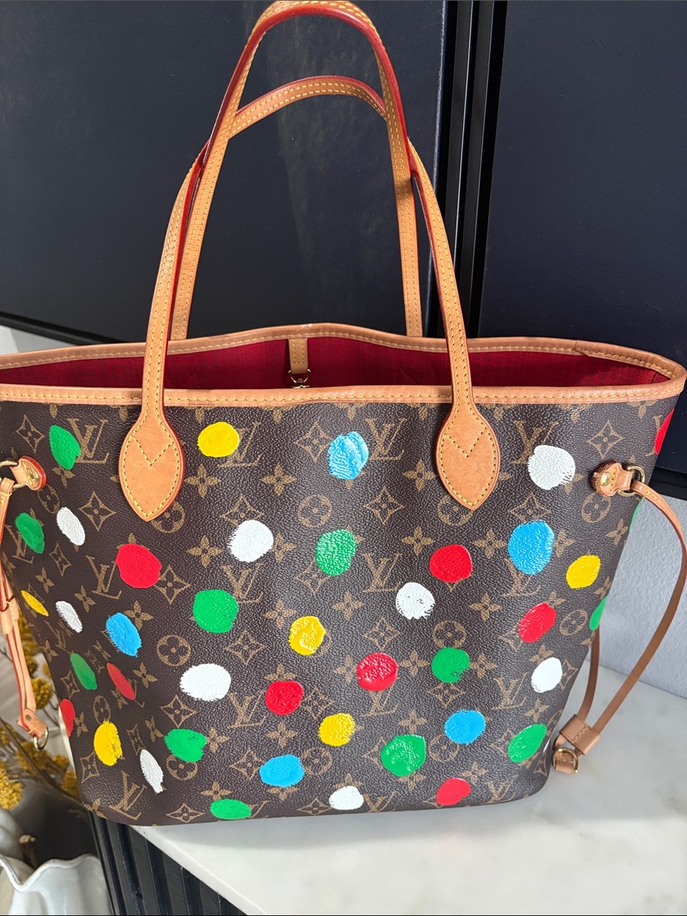 Louis Vuitton Brown Monogram Tote with Multicolor Polka Dots